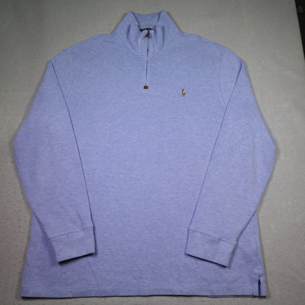 Polo Ralph Lauren Sweater Mens XL Blue 1/4 Zip Pullover Collared Mock Neck